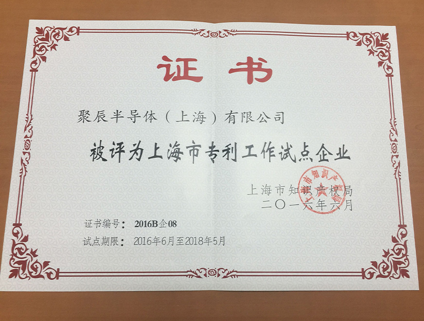  2016年必一B-Sports获得上海市专利工作试点企业